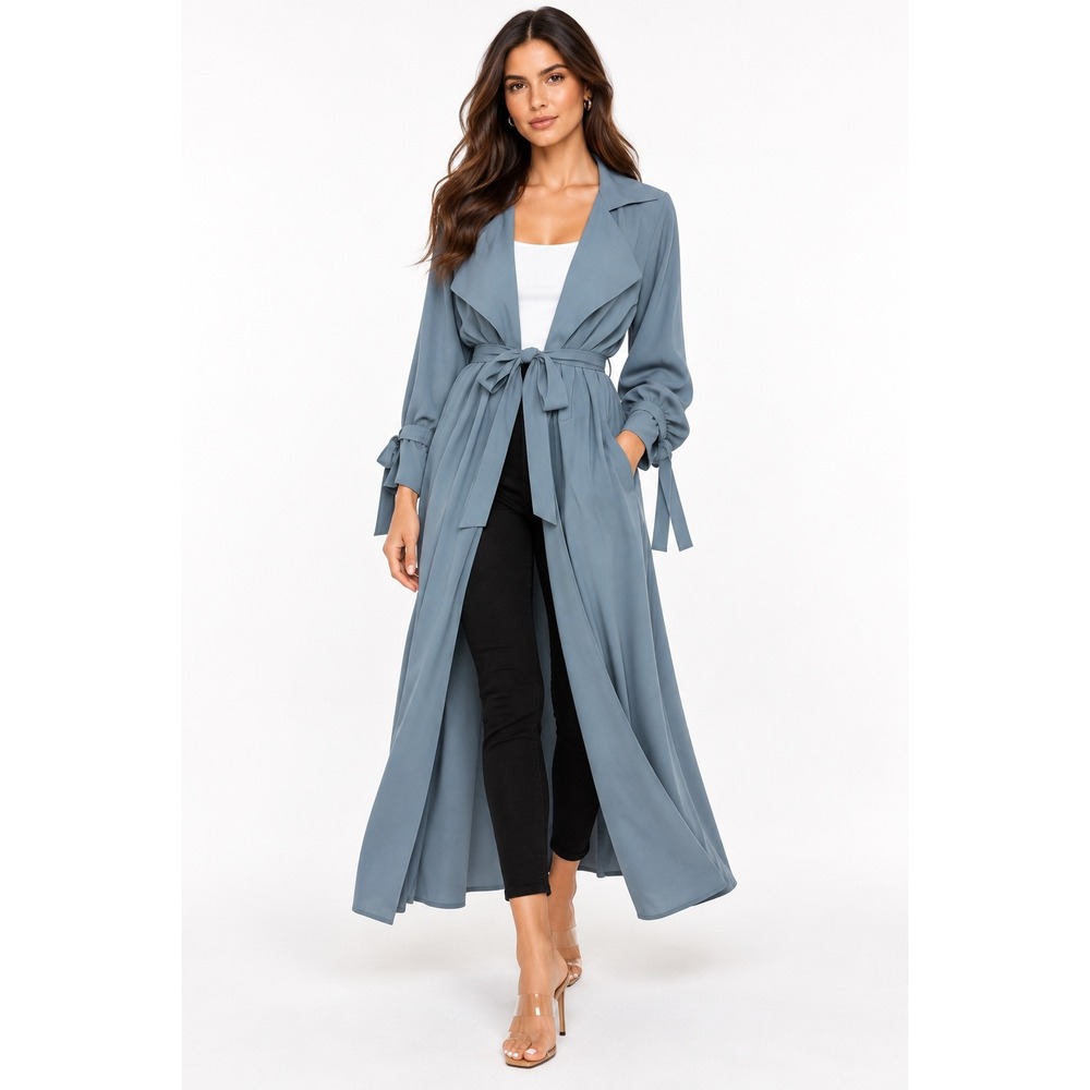 BCBGMAXAZRIA Samara Draped Trench Coat Blue Belted Jacket XS NWOT